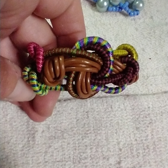 Brown faux leather colorful cord knotted adjustable bracelet - Picture 1 of 5